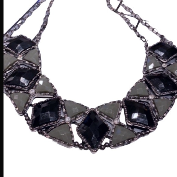 Black & Grey Statement Necklace w/ Clear Crystals!!! - Picture 6 of 6
